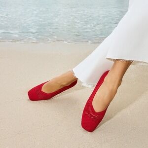 VIVAIA Red Square Toe V-Cut Mesh Flat Shoes Ballet Flats Casual EU/41 US/9.5